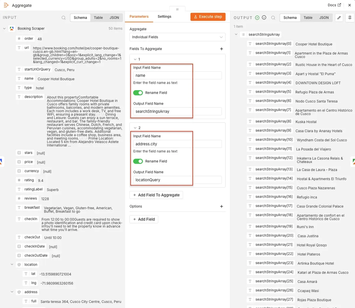 n8n Aggregate node configured 
