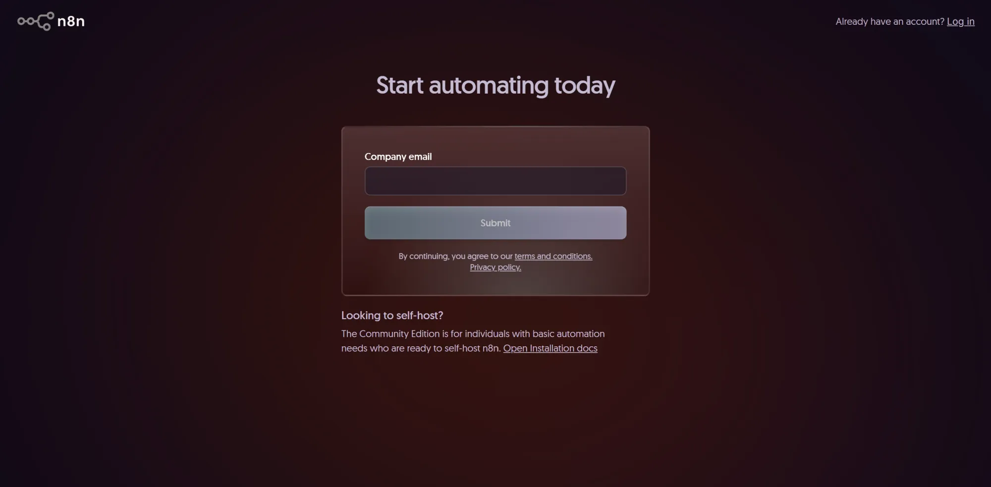 n8n Sign-up homepage