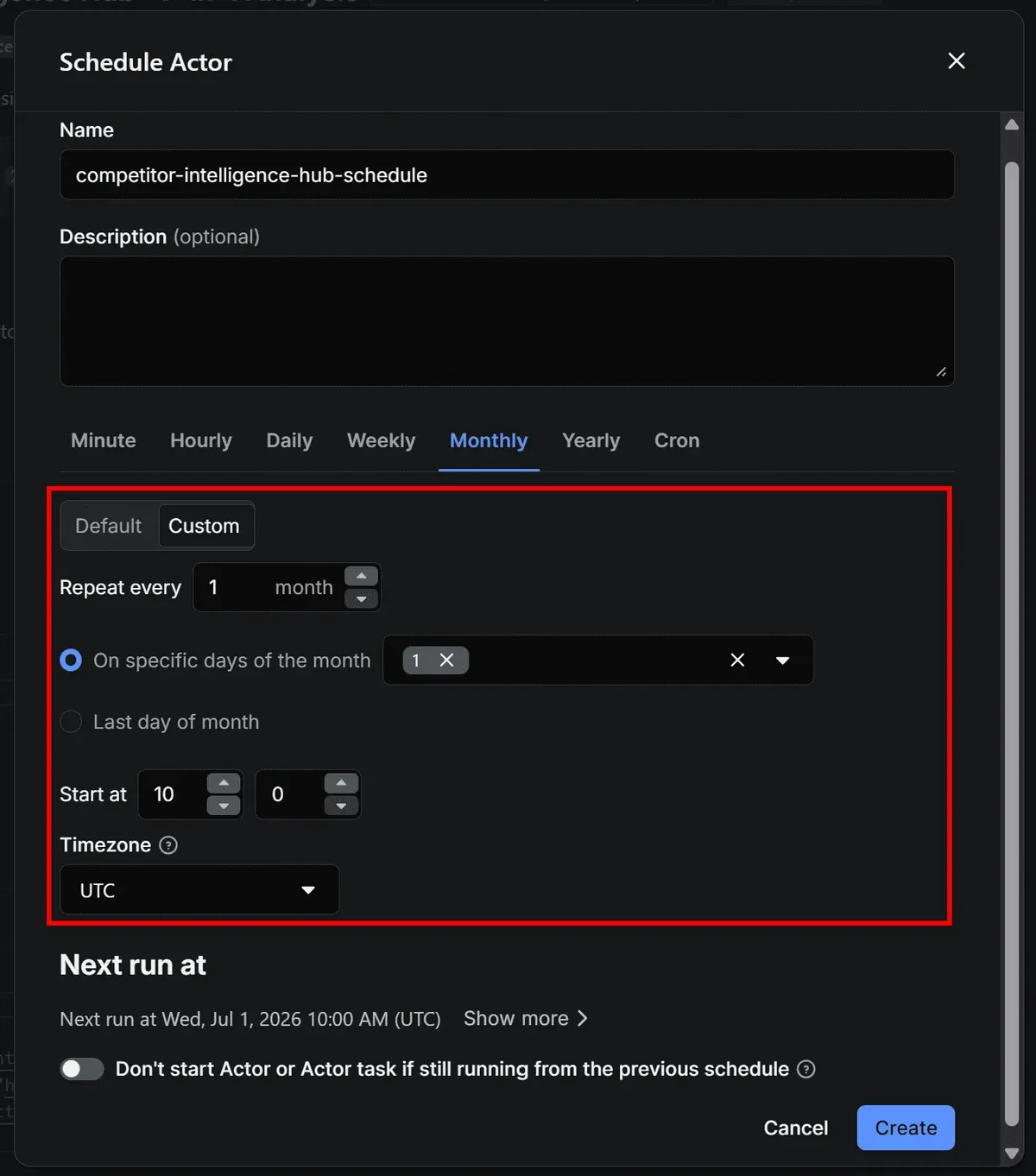 Configuring the Actor's scheduling behavior