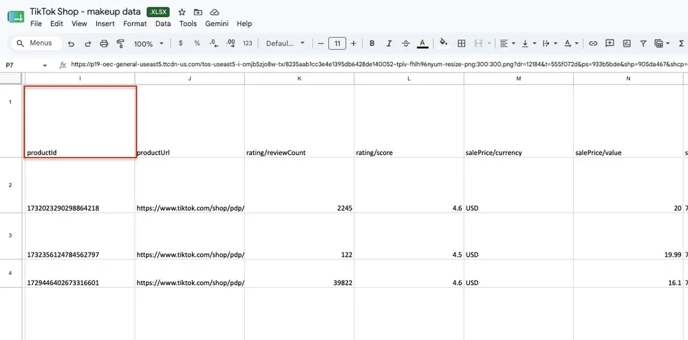 TikTok Shop data in Google Sheets
