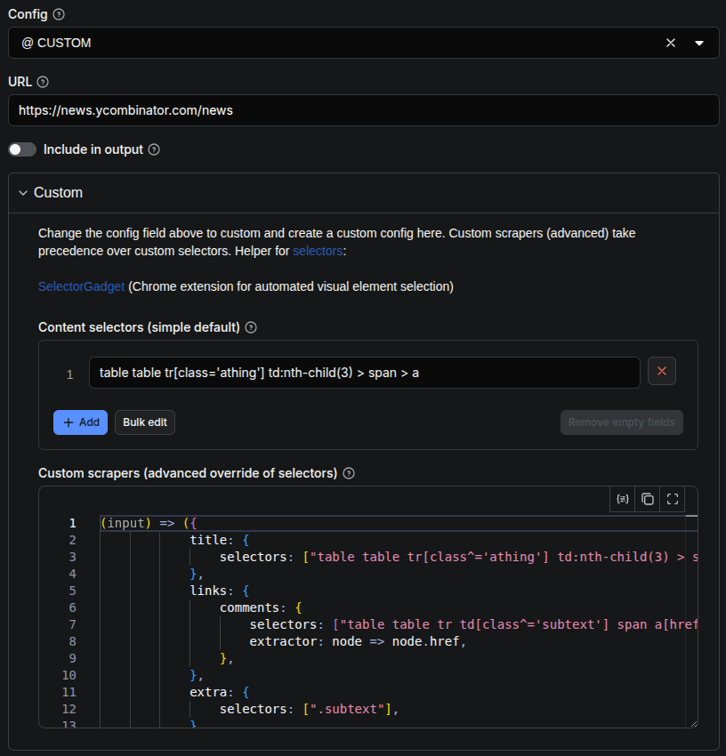 Actor input UI with custon config.