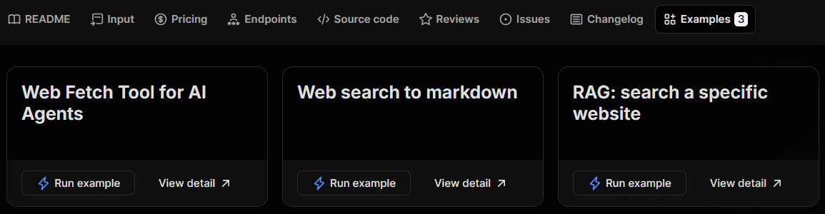 RAG Web Browser task examples