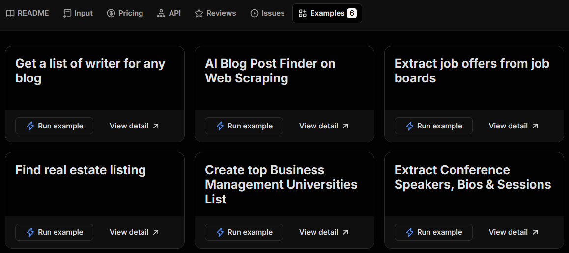 AI Web Scraper task examples