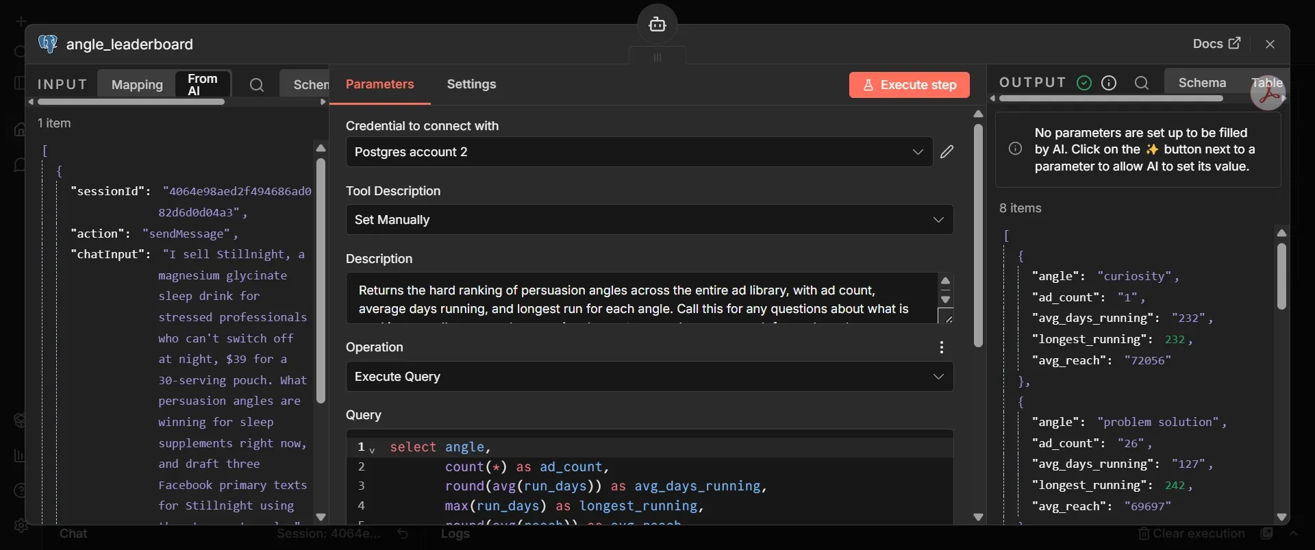 Angle leaderboard node stored in postgres