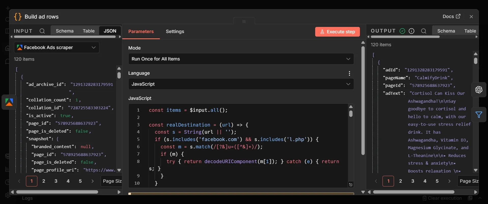 Build ad rows node