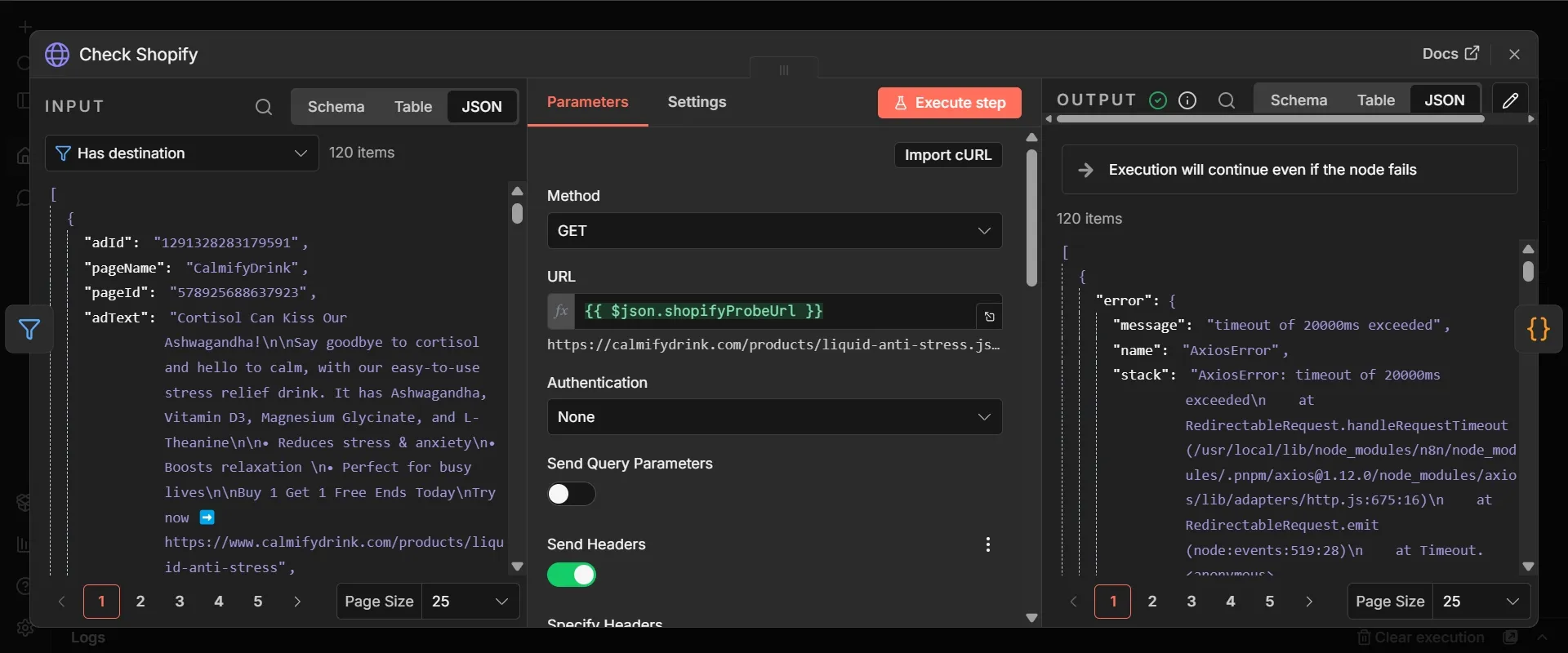 Check Shopify node