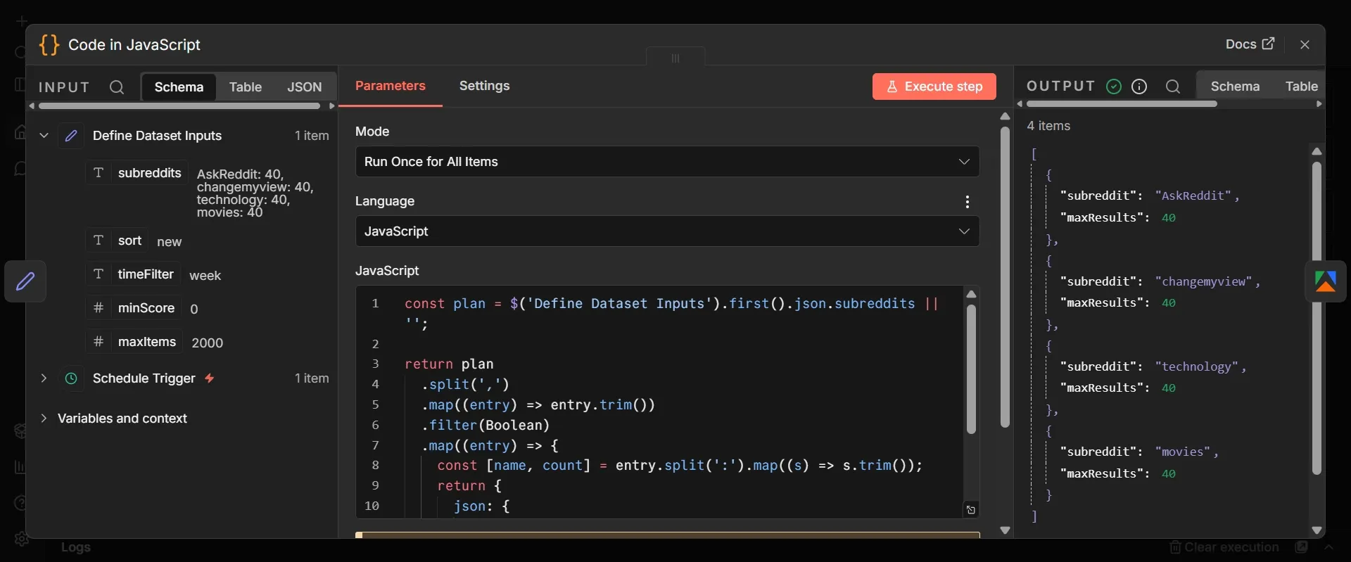 Opened Code in JavaScript node