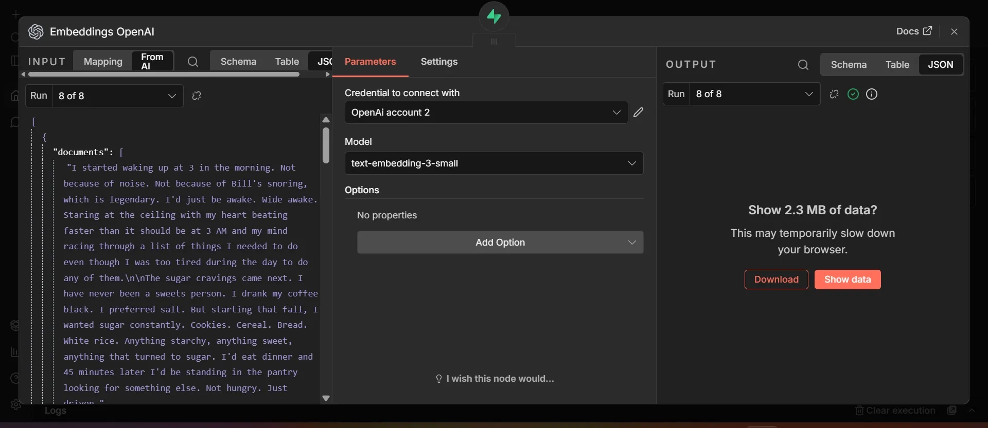 Embeddings OpenAI node