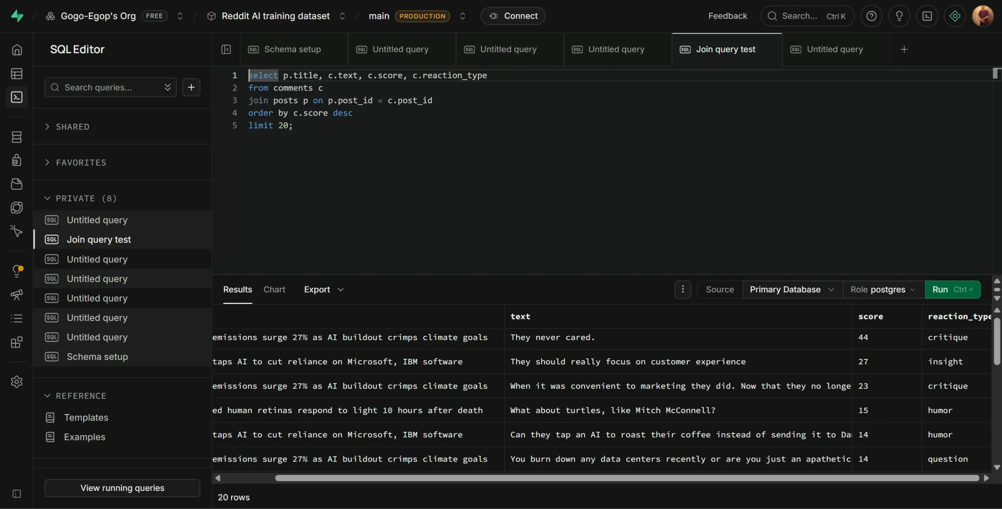 Join query results in Supabase