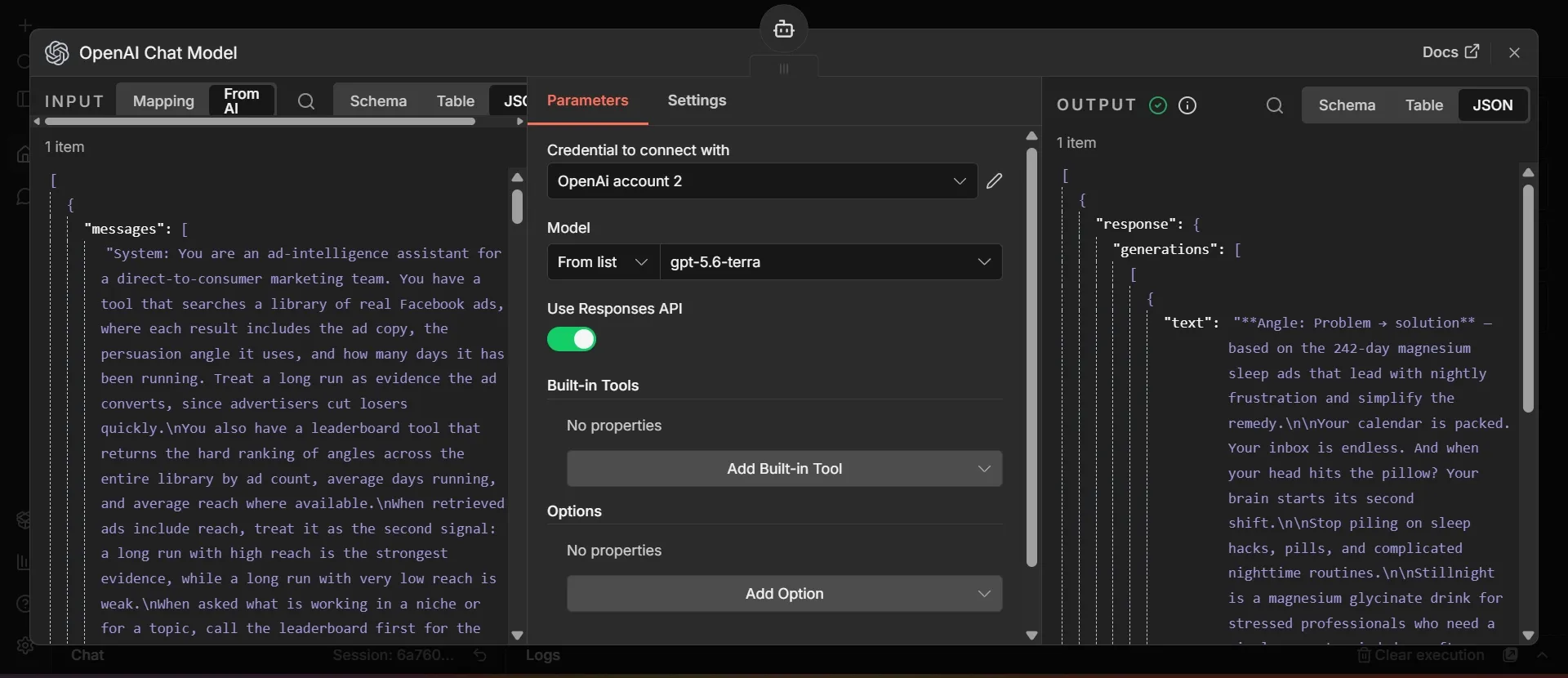 OpenAI chat model node