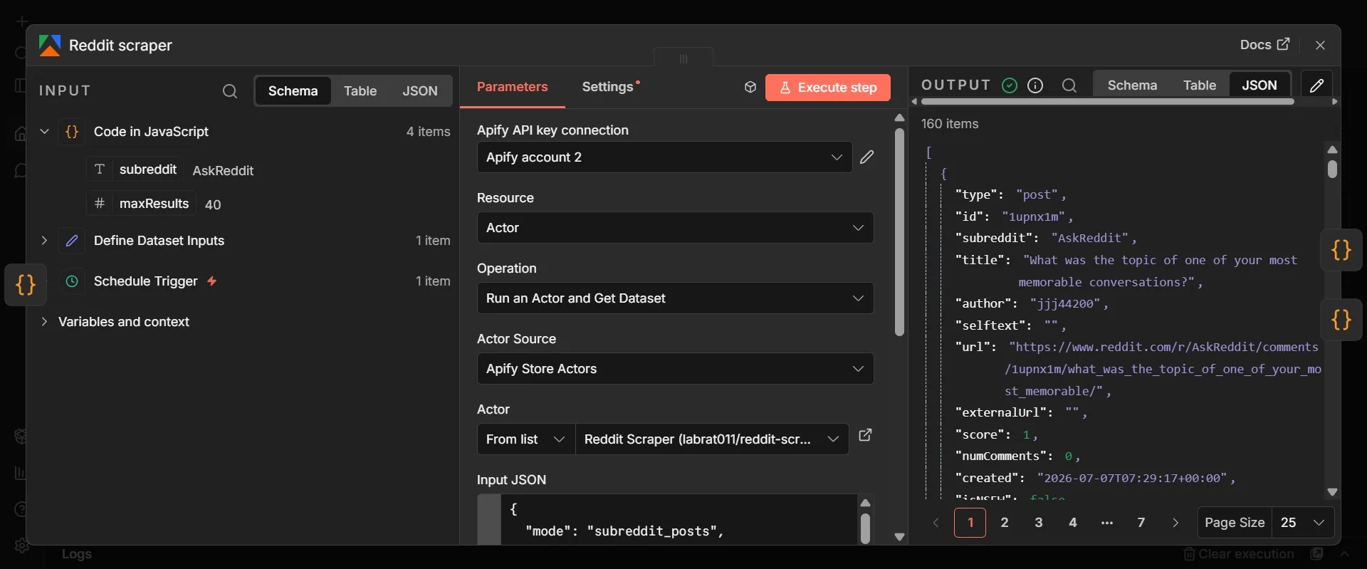 Opened Reddit Actor node
