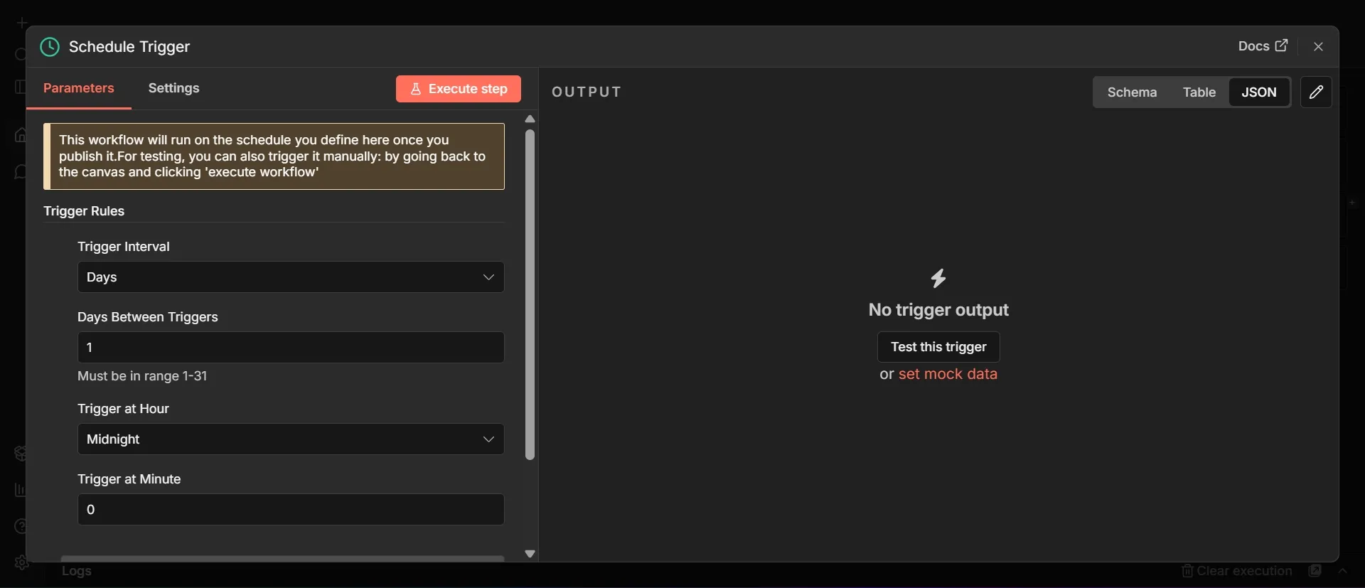 Schedule trigger node