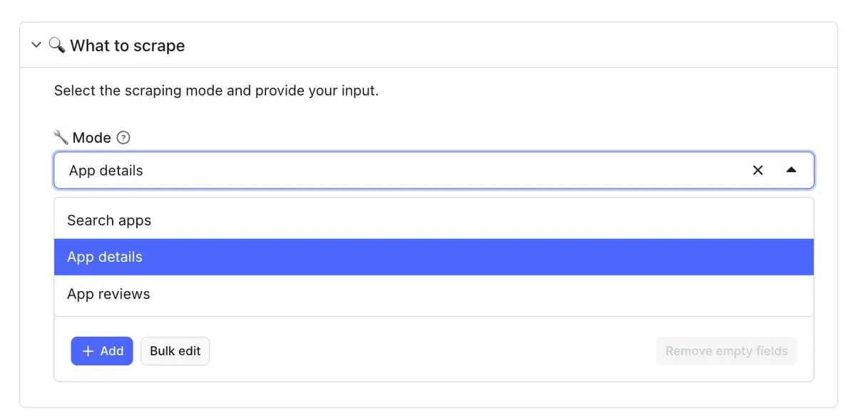 Apple App Store Scraper UI - choosing the correct mode
