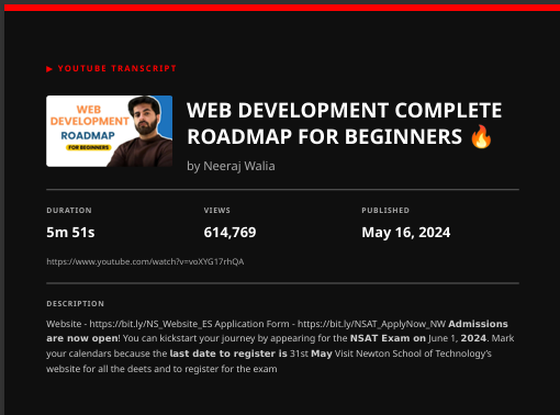 Generated PDF cover page showing video thumbnail, title, channel name, duration, views, and publish date