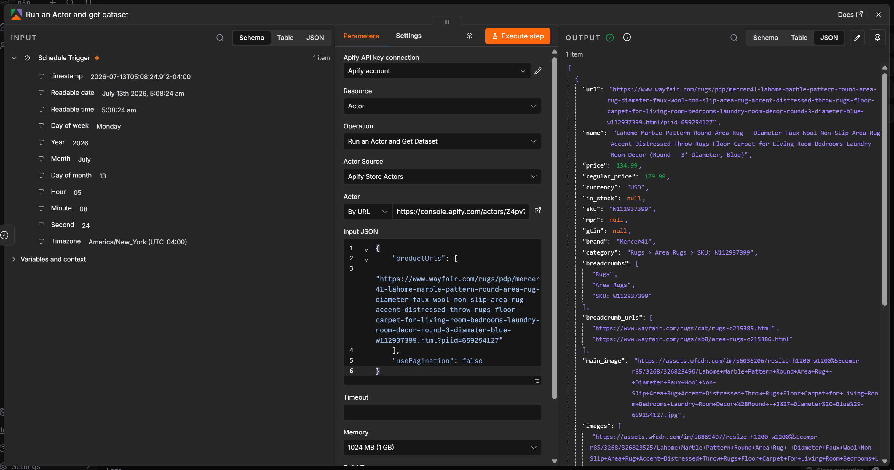 Triggering the Actor run from your n8n workflow