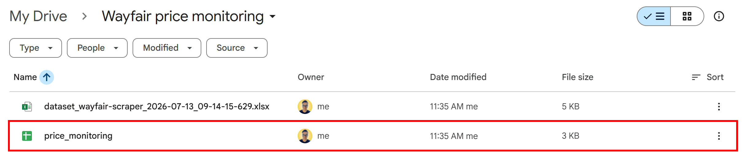 Note the price_monitoring Sheets document