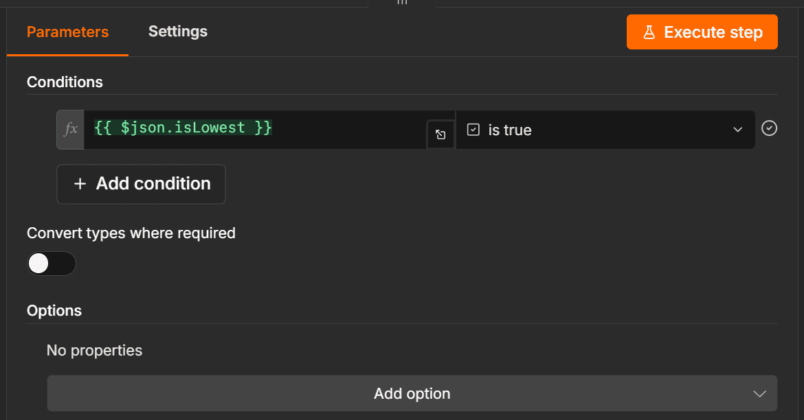 Checking if isLowest is true