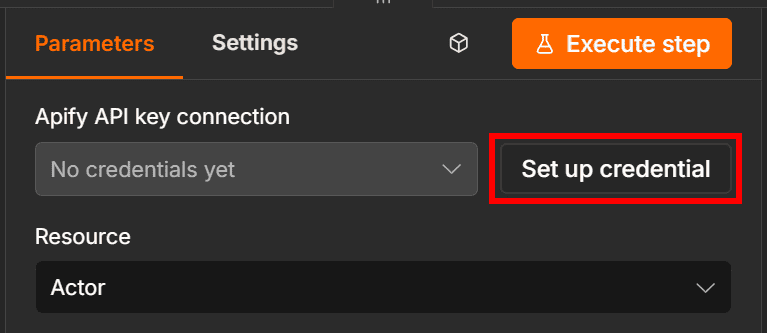 Pressing the Set up credential button