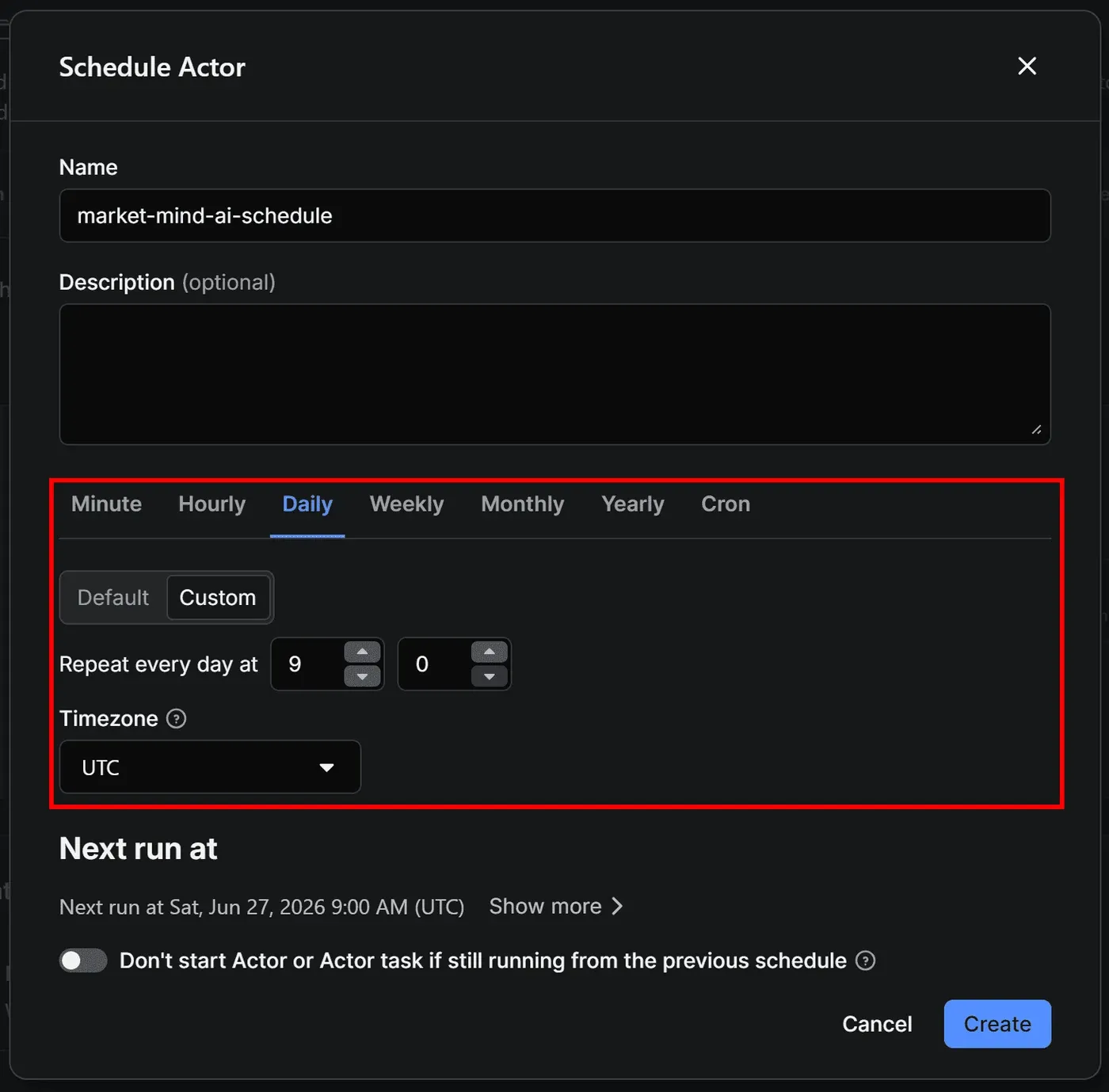 Configuring the Actor's scheduling behavior