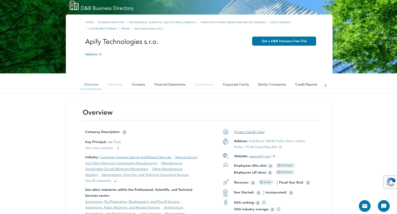 An example of a D&B company page
