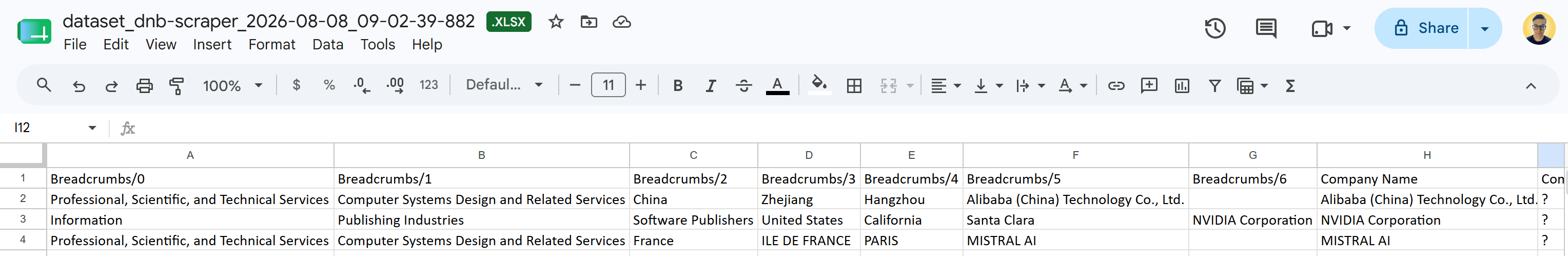 Exploring the downloaded XLSX dataset