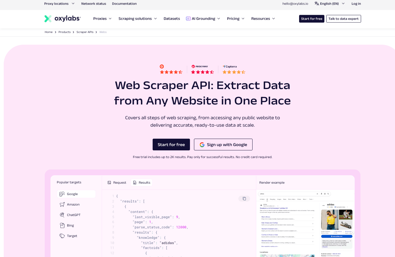 Oxylabs Web Scraper API - ScrapingBee alternative