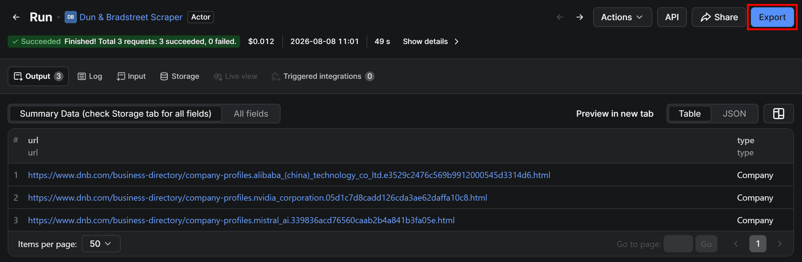 Click Export