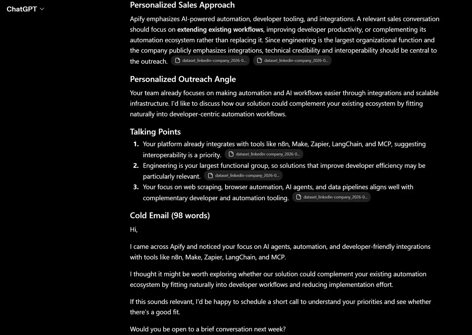 Note how detailed the AI prospecting analysis is
