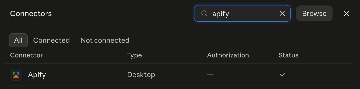 Installing the Apify connector in Claude Desktop