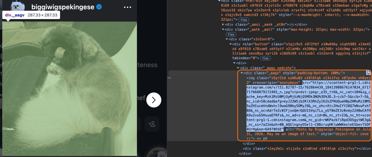 Finding the scontent image URL in the page HTML