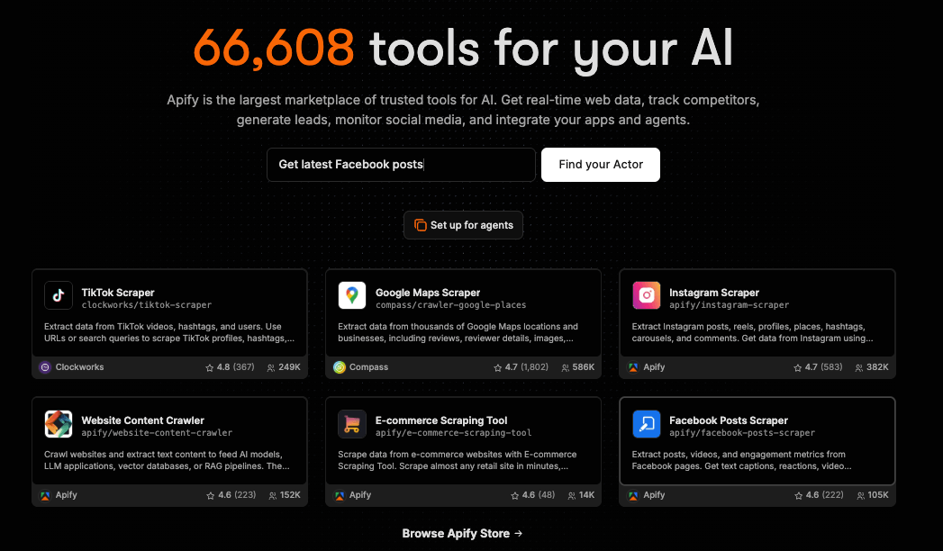 Apify Store offering over 10,000 scraping APIs 