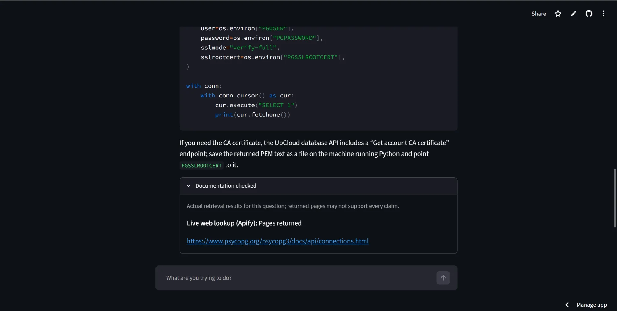 Expanded view with documnetation checked links displayed