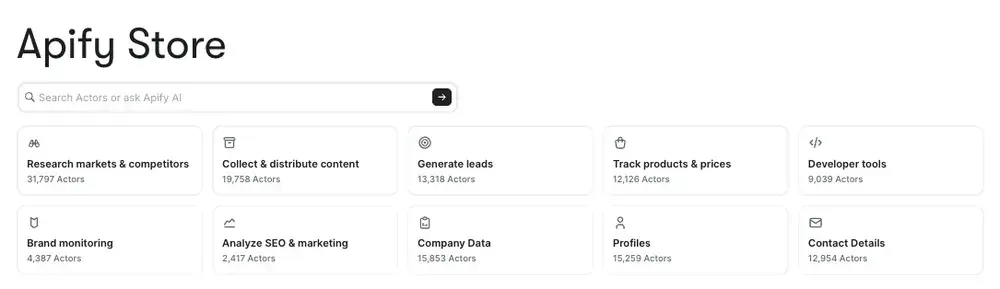Apify Store top-level categories