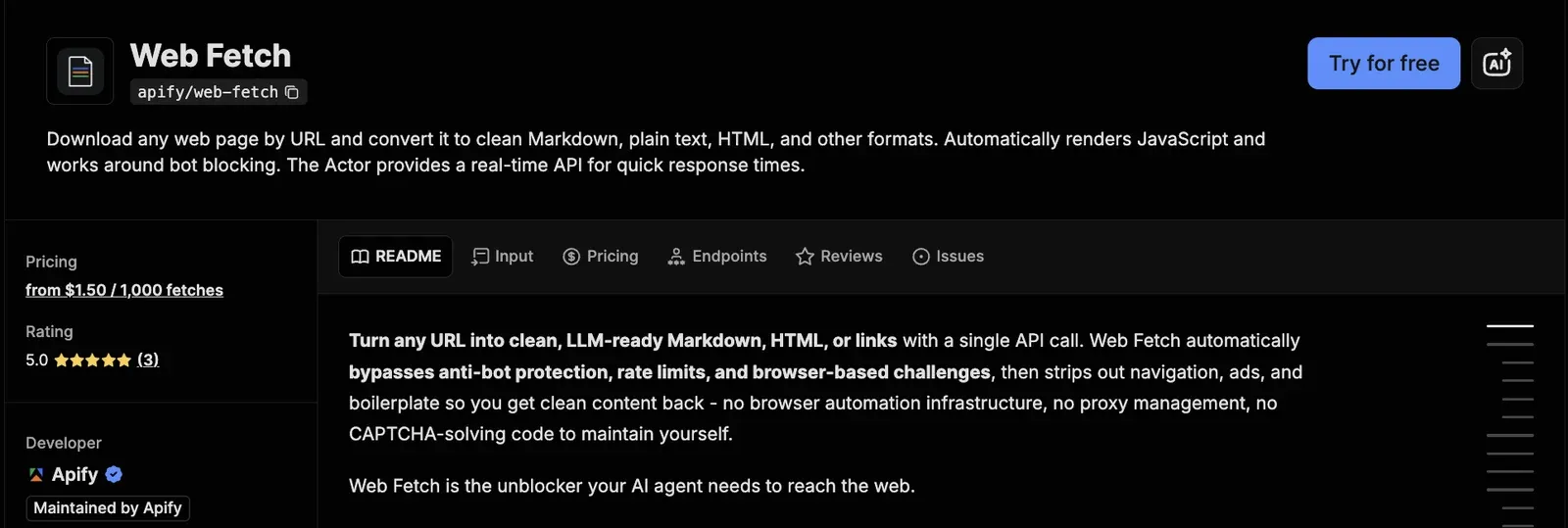 Web Fetch on Apify Store