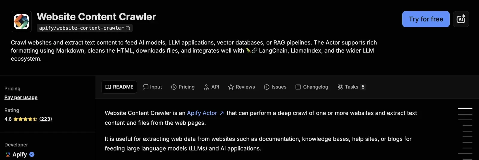 Website Content Crawler on Apify Store