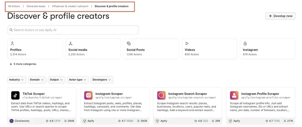 Generate leads → Influencer & creator outreach → Discover & profile creators