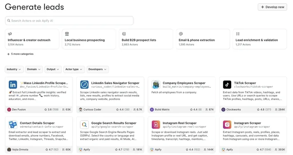 Generate leads category page