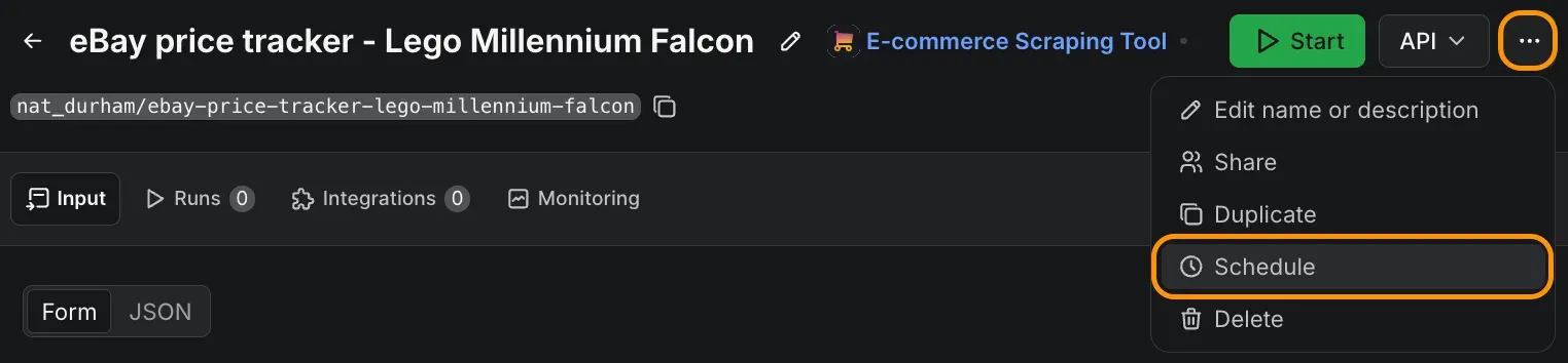 Schedule option in the task's three-dot menu
