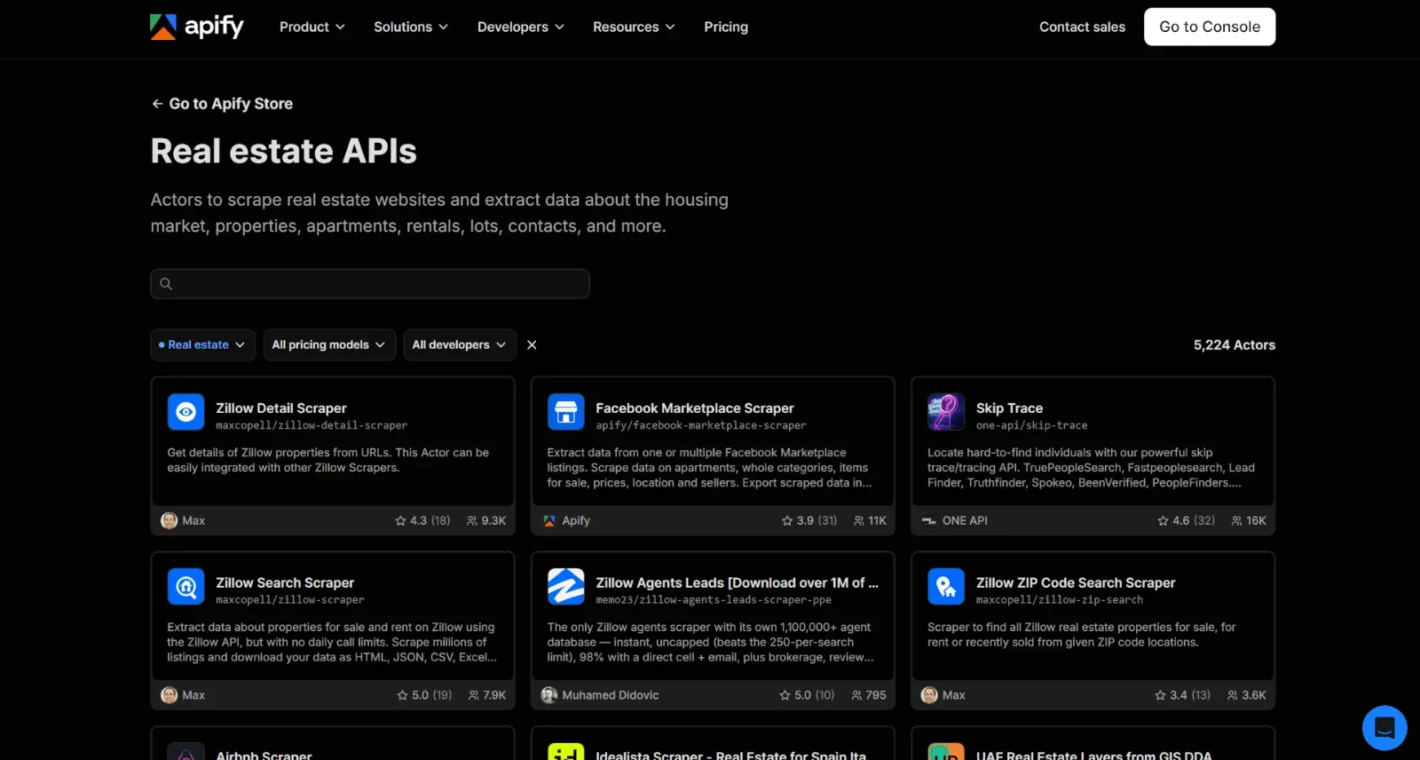 Real estate Actors in Apify Store