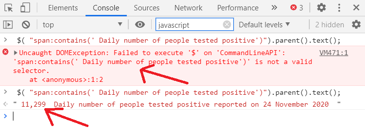 screenshot of an error appearing in Chrome's Console