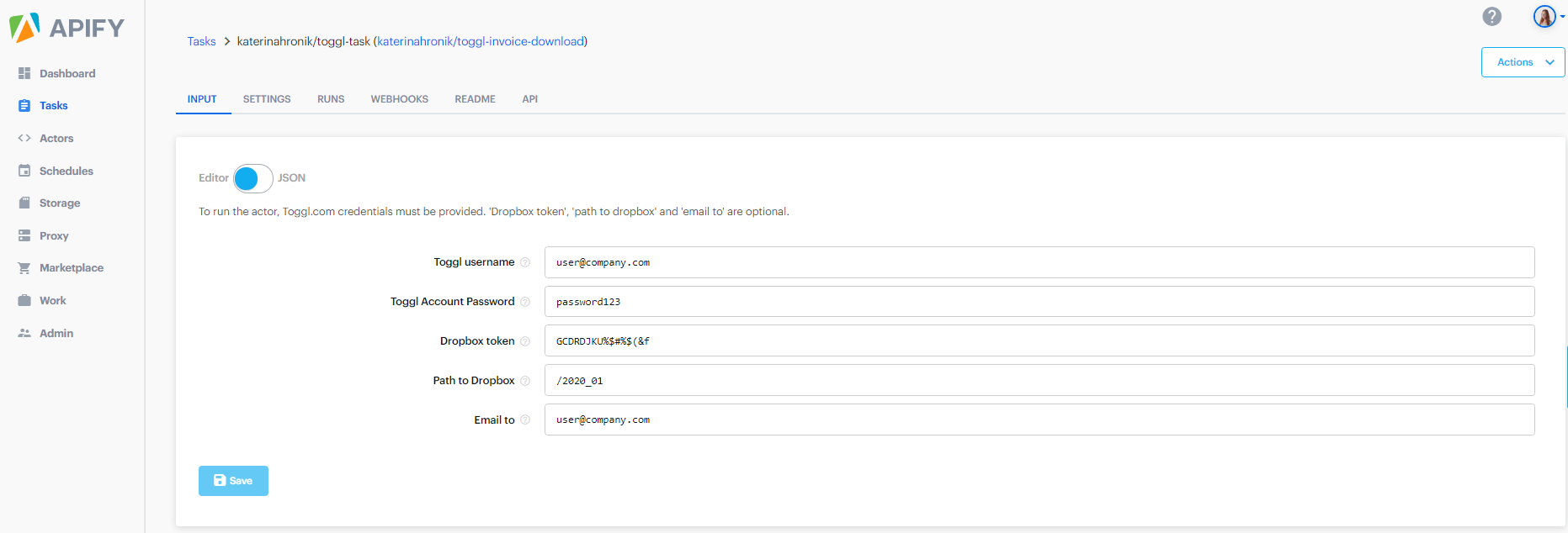 screenshot of a new task being created from the actor's input