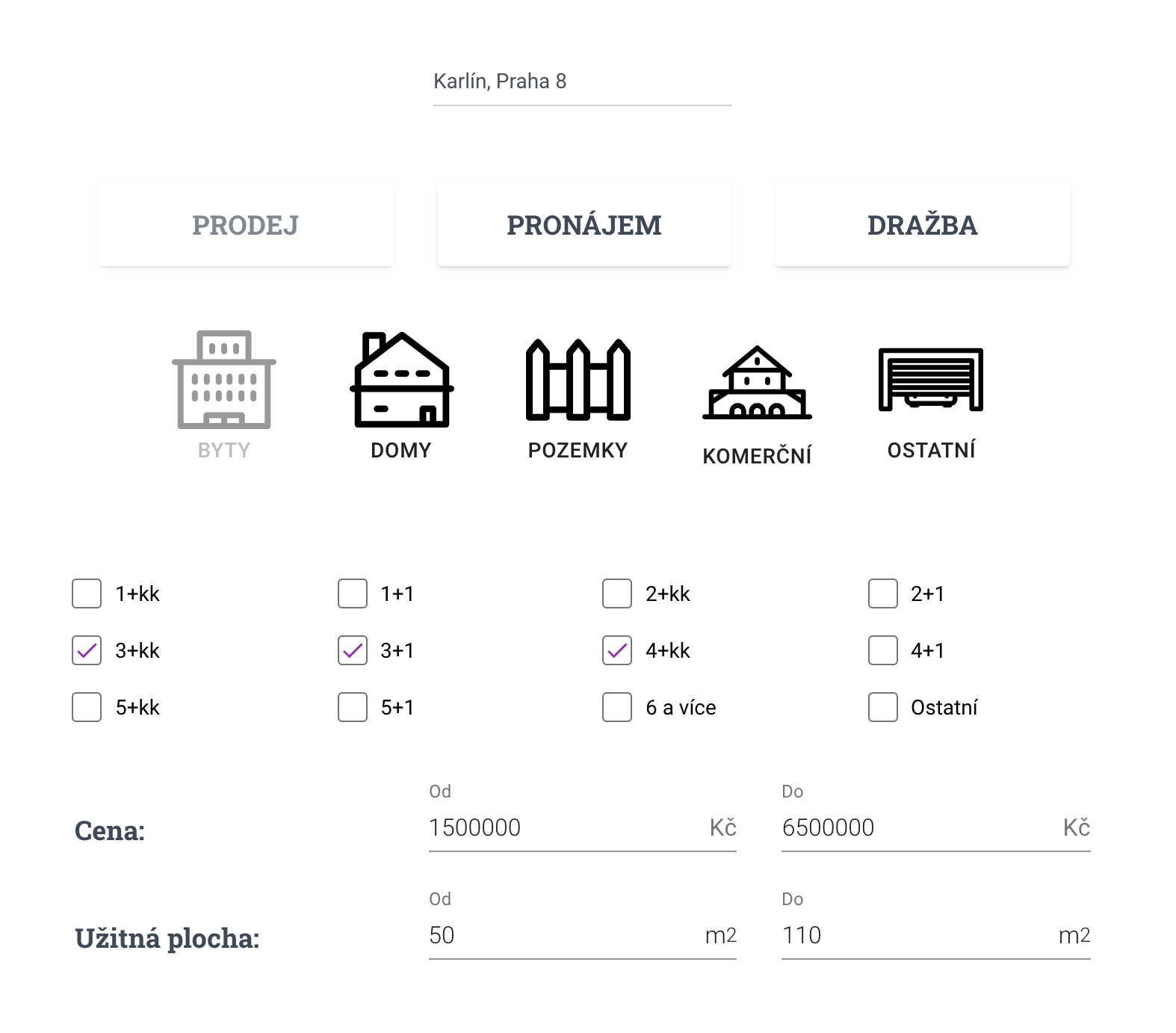Filter for sorting accomodation results.