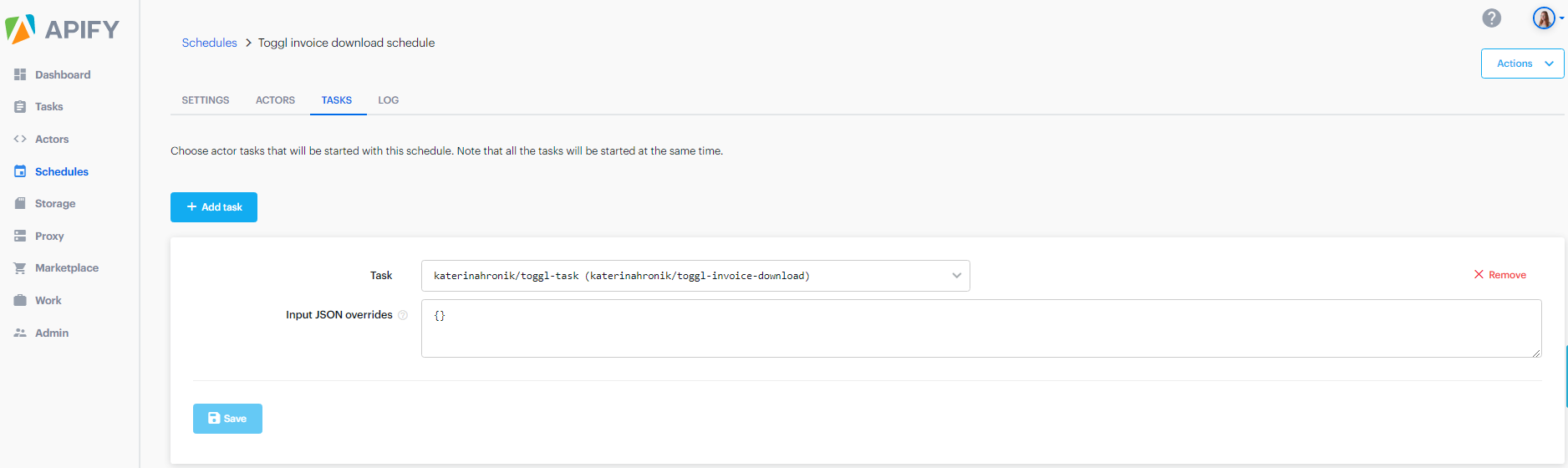 screenshot of a filled out Schedules tasks tab