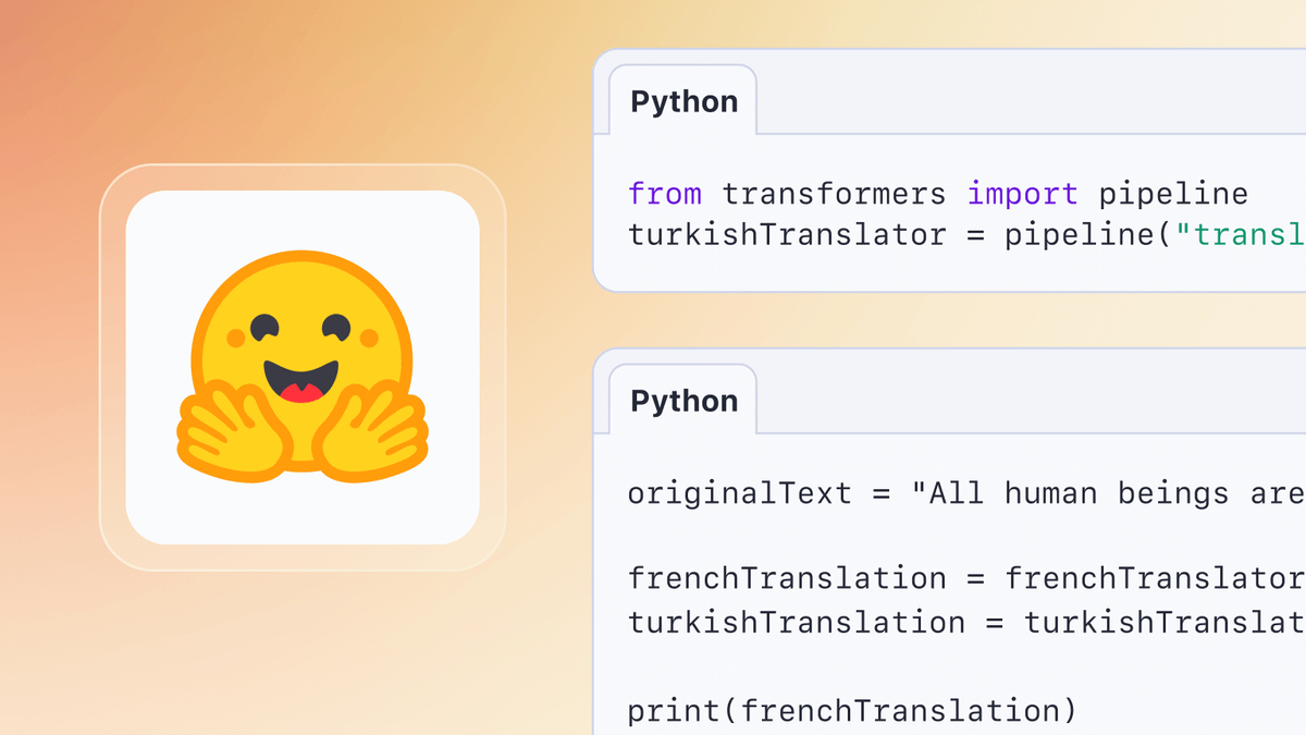 Logo of Hugging Face next to Python code snippets