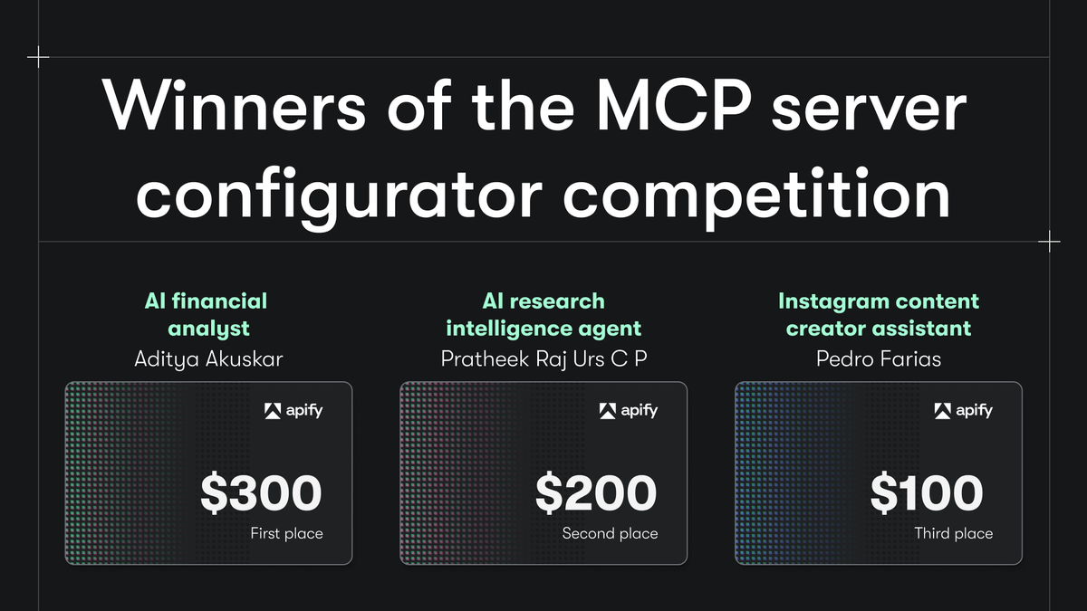 Presenting the winners of the Apify MCP server configurator competition