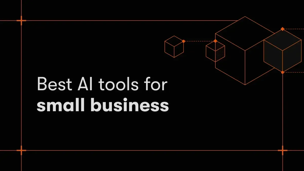 Best AI tools for small business title card with orange line-drawn cubes on a black background