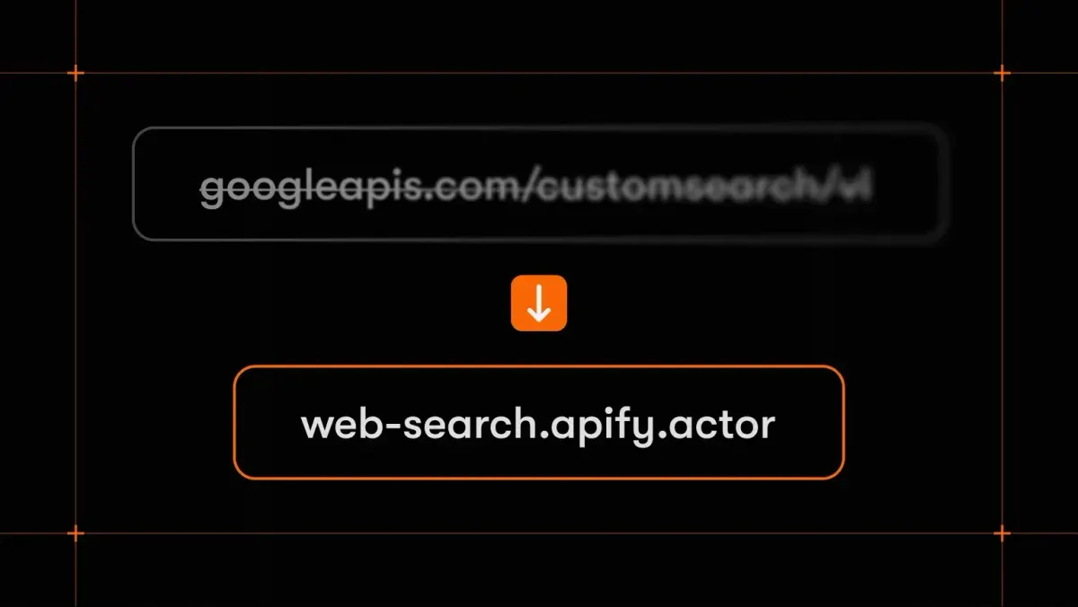 Google Custom Search API endpoint crossed out and replaced by web-search.apify.actor