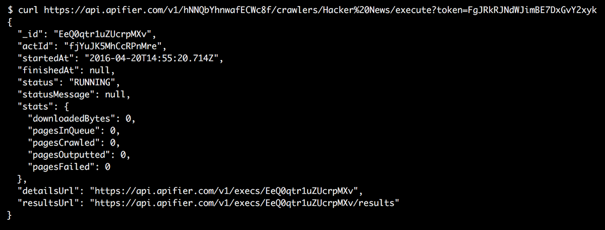 Screenshot from the first version of the Apify API back when the company was called Apifier