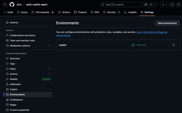 GitHub environments
