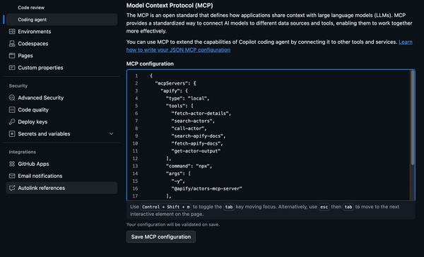 MCP configuration